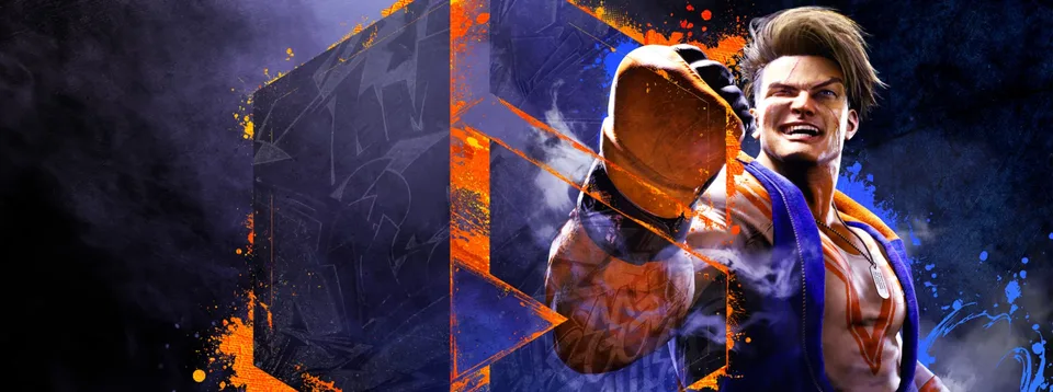 Wide Street Fighter 6 banner art of Luke in a fighting stance with graffiti-style brush strokes