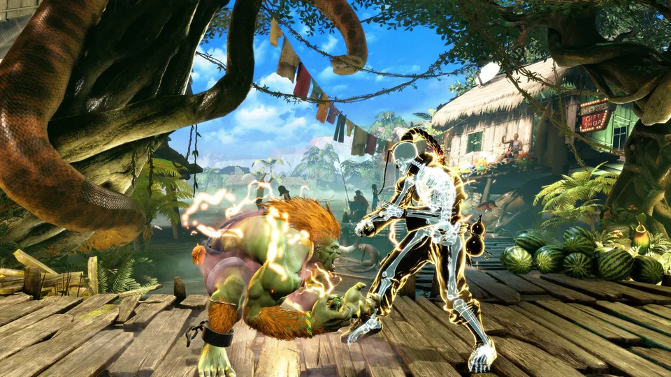 A Street Fighter 6 match on a jungle stage